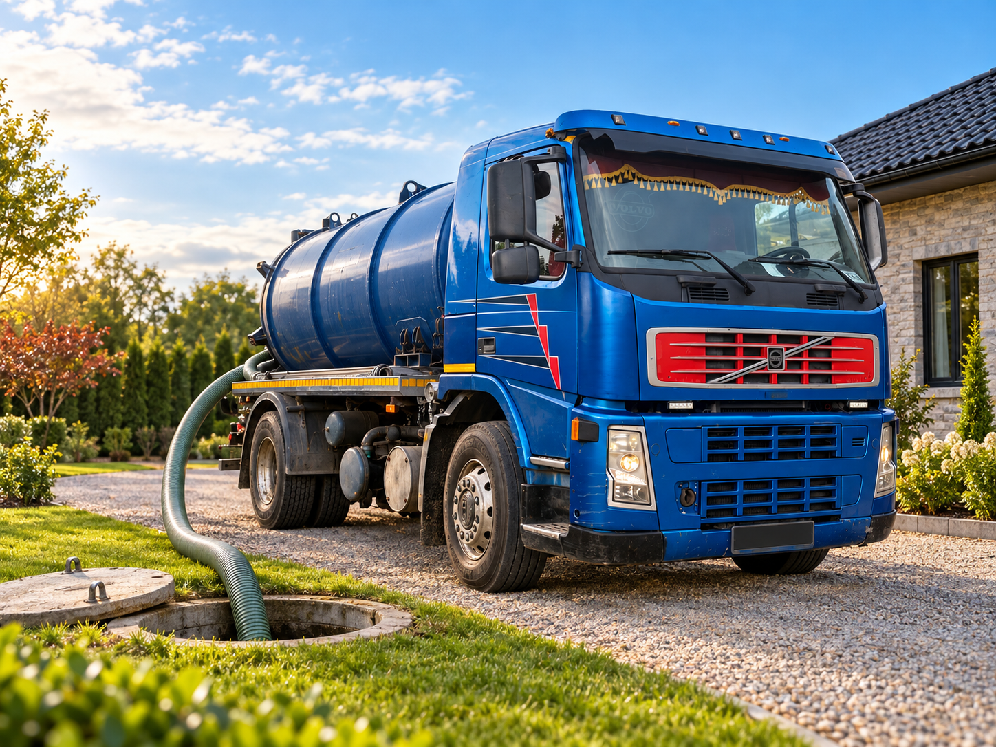 Niebieski samochód asenizacyjny Volvo LuMa w terenie